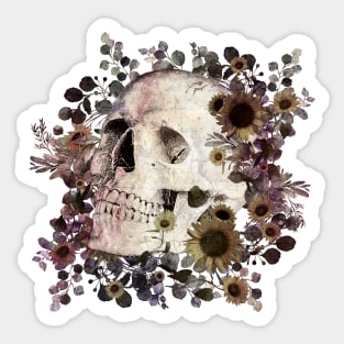 Skull and dark flowers, sugar skull, memento mori Sticker